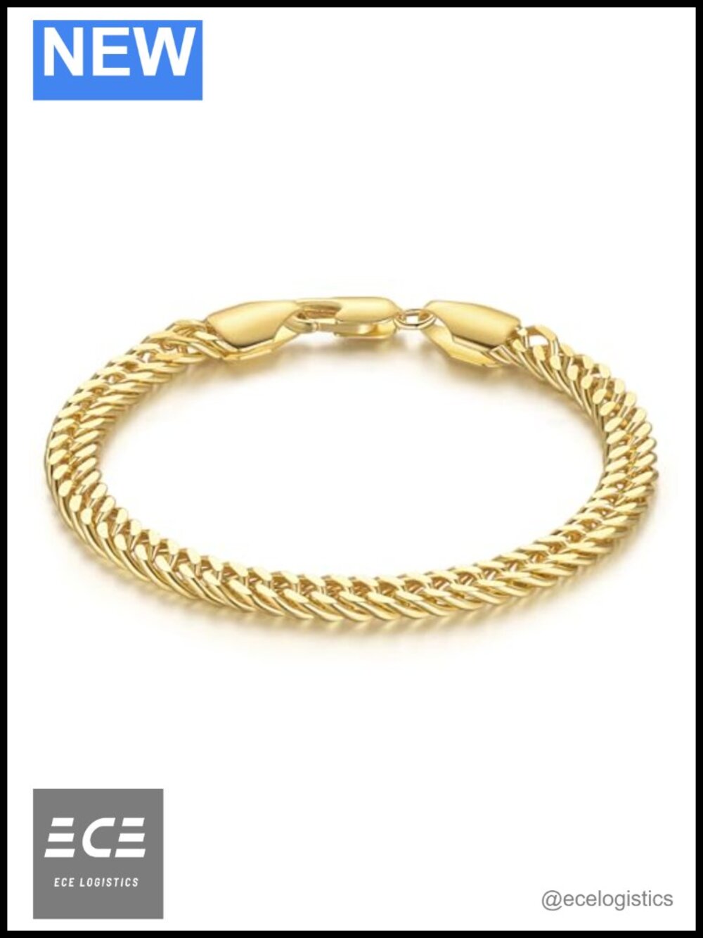 14K Gold Plated Cuban Link Chain Bracelet Unisex 7" Lobster Claw